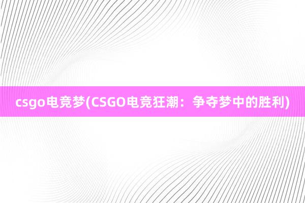 csgo电竞梦(CSGO电竞狂潮：争夺梦中的胜利)