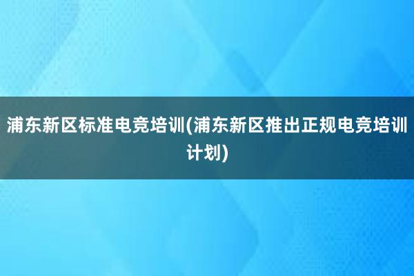 浦东新区标准电竞培训(浦东新区推出正规电竞培训计划)