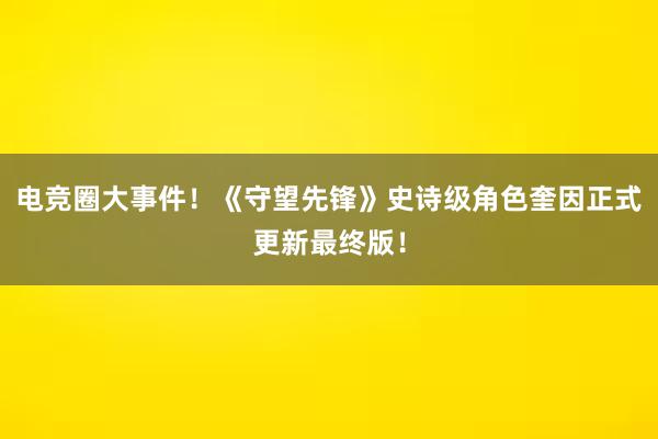 电竞圈大事件！《守望先锋》史诗级角色奎因正式更新最终版！